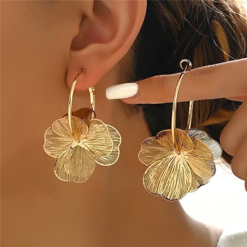 Dangle Flower Earrings For Women 2 Style Floral Drop Hoop Earrings, Statement Trendy Dangle Earrings Jewelry