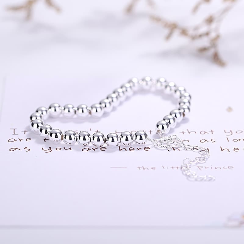 Round Silver Bead Short Adjustable Silver Bracelet