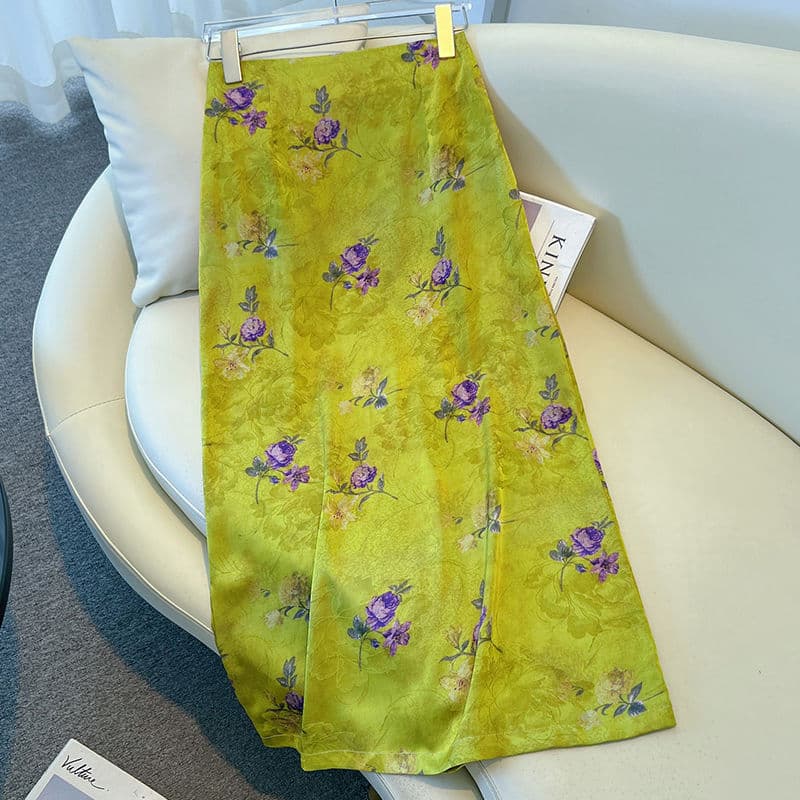 High-waisted Floral Midi Straight Sheath Skirt