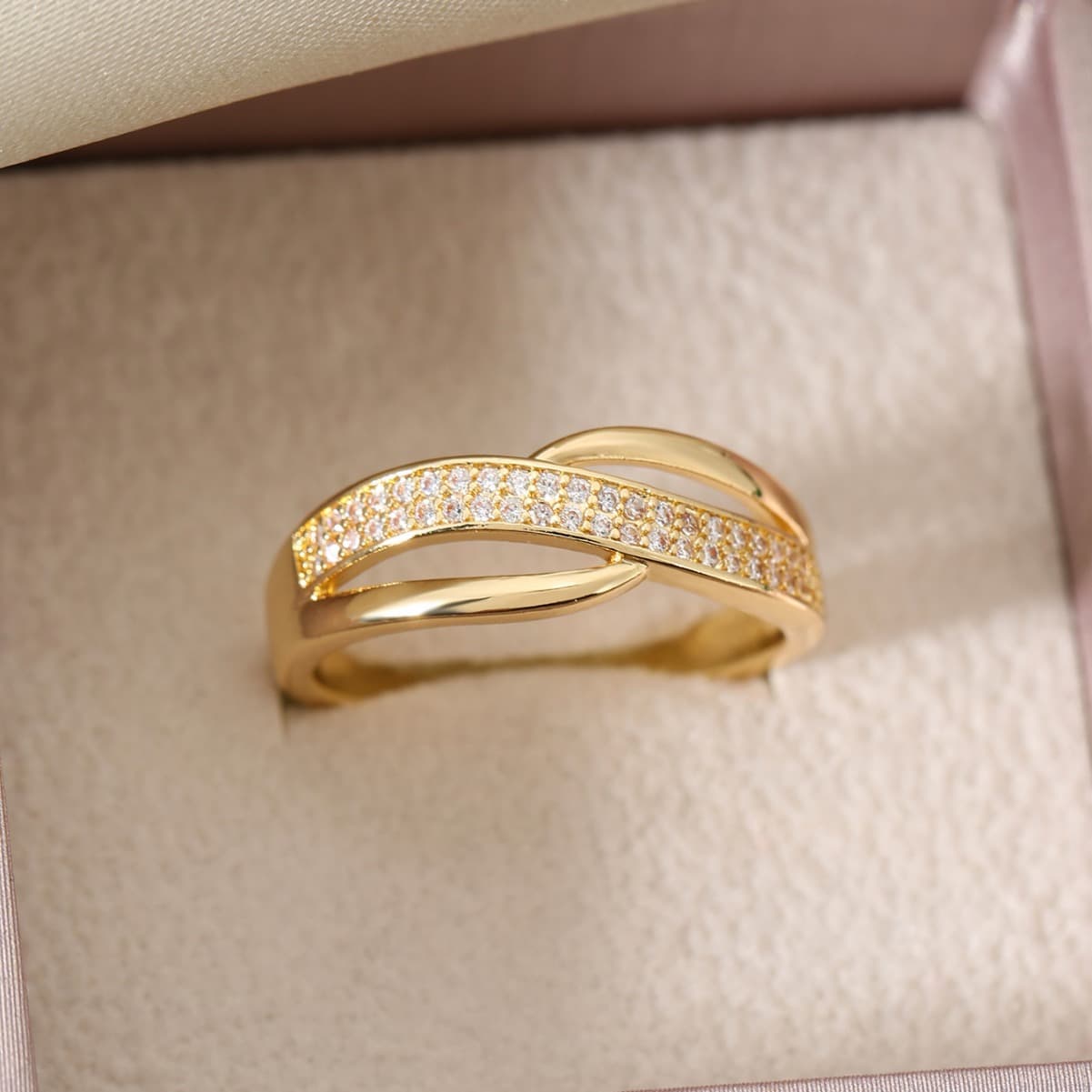 Minimalist Personalized Cross-design Ring With A Diamond-studded Band In European And American Styles