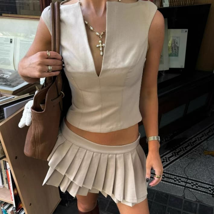 Sleeveless Tank Top Anti-exposure Asymmetrical Skirt