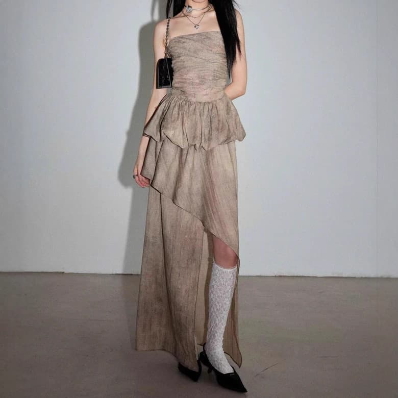 Irregular Camisole Top And Slit Midi Skirt Casual Summer Set
