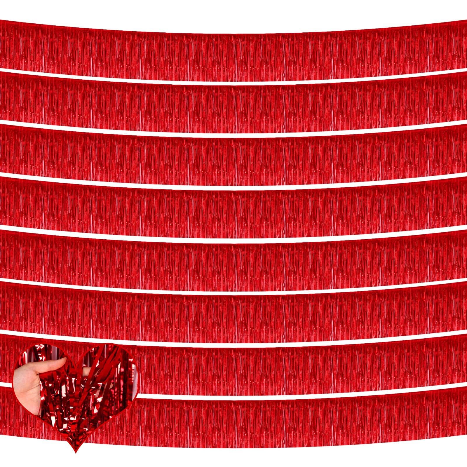 10 Pack 10 Feet Red Foil Fringe Garland Metallic Tassle Banner Wall Hanging Tinsel Streamers Backdrop For Parade Floats, Bachelorette, Weddi