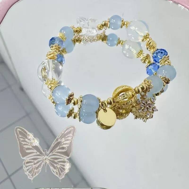 Blue Crystal Snowflake Charm Bracelet For Women, Elastic Beaded Christmas Gift Bracelet, Elegant Everyday Jewellery 13 — alternate view