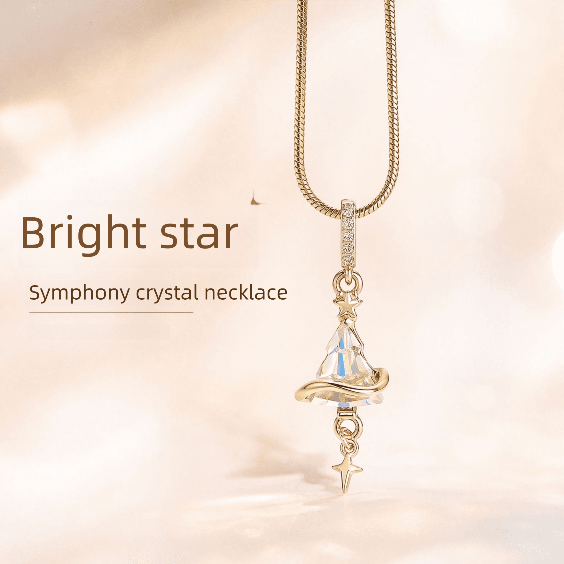 Crystal Star Witch Hat Pendant Necklace For Women, Gold Plated Celestial Charm Choker Jewellery Gift
