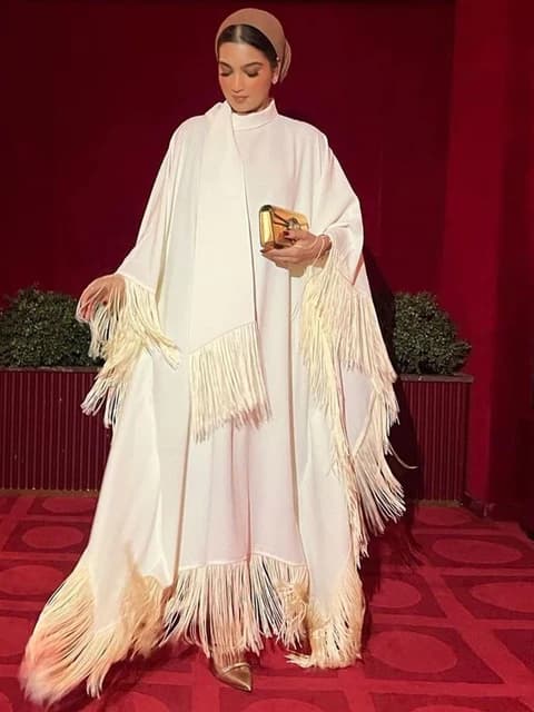 Batwing Sleeve Tassel Kaftan Light Apricot Eid Al Adha Party Evening Dresses — alternate view