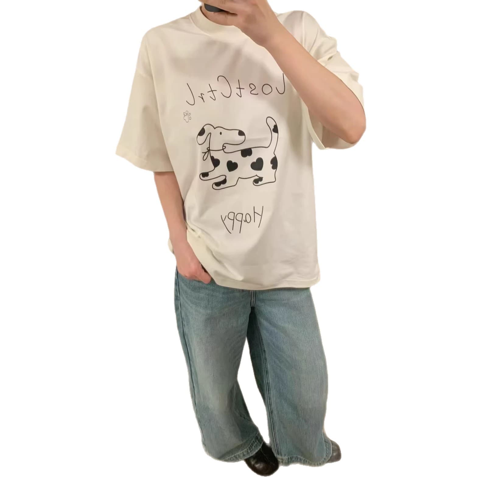 Abstract Dog Print Cotton Short Sleeve T