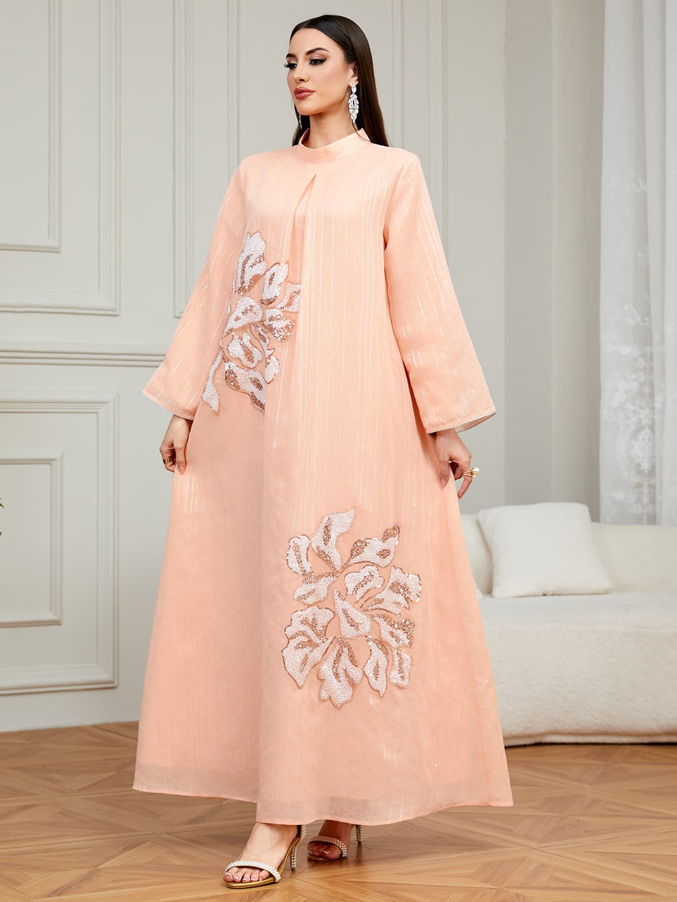 Flower Loose High Neck Formal Dress Banquet Ethnic Style Long Dress — alternate view