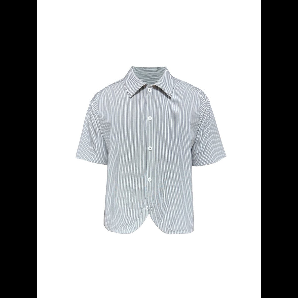 Curved Hem Striped Short Sleeve Shirt For Men — alternate view