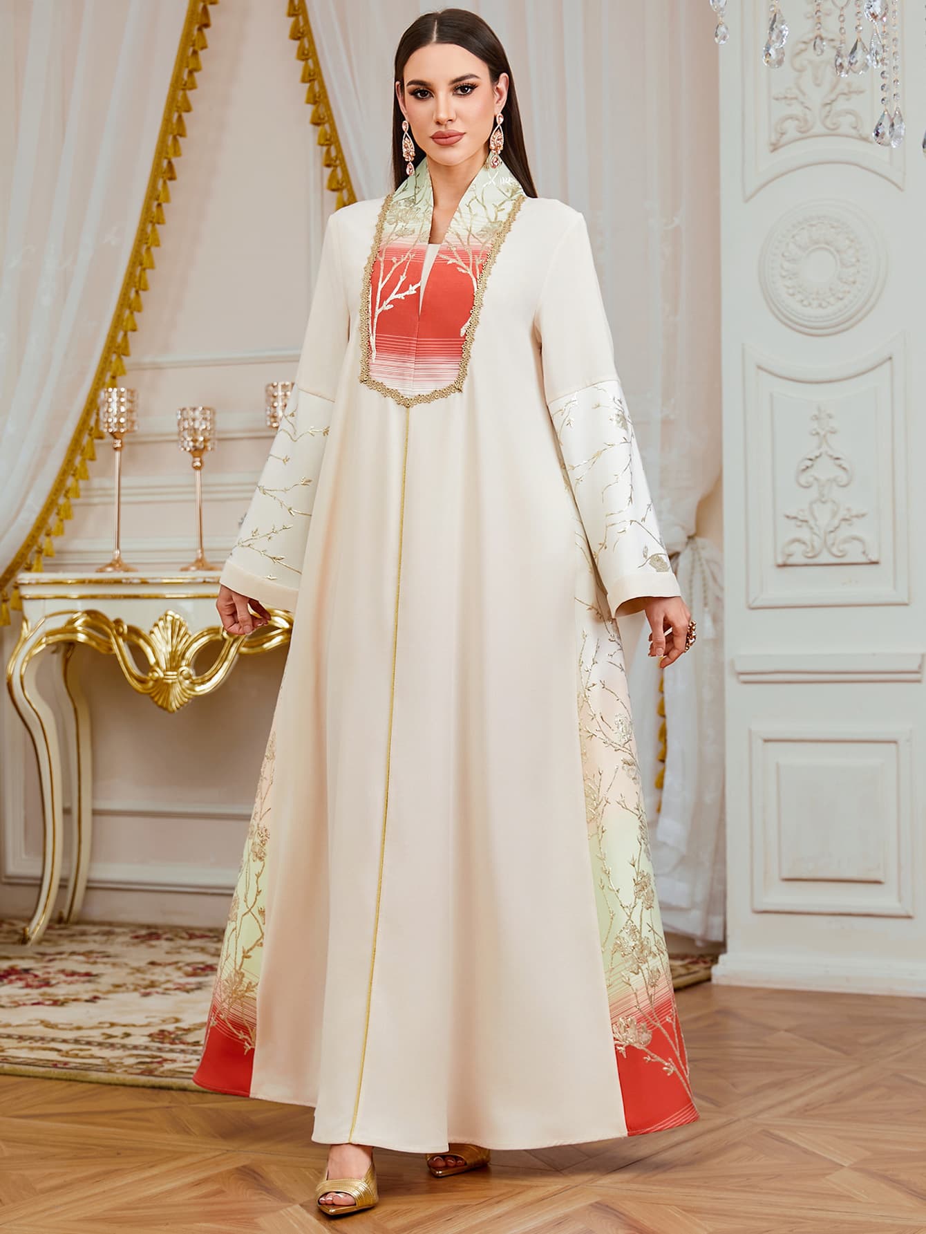 Embroidered Patchwork Loose Ethnic Style Long Sleeved Dress — alternate view