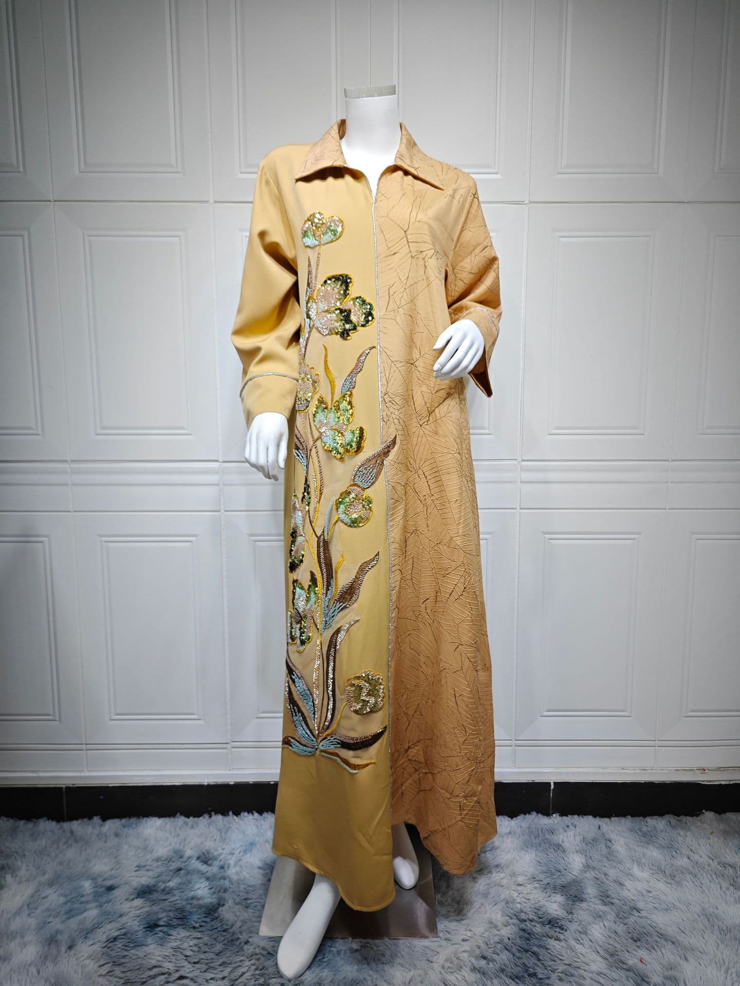 Embroidered Sequin Floral Dress Ethnic Style Applique Long Dress — alternate view