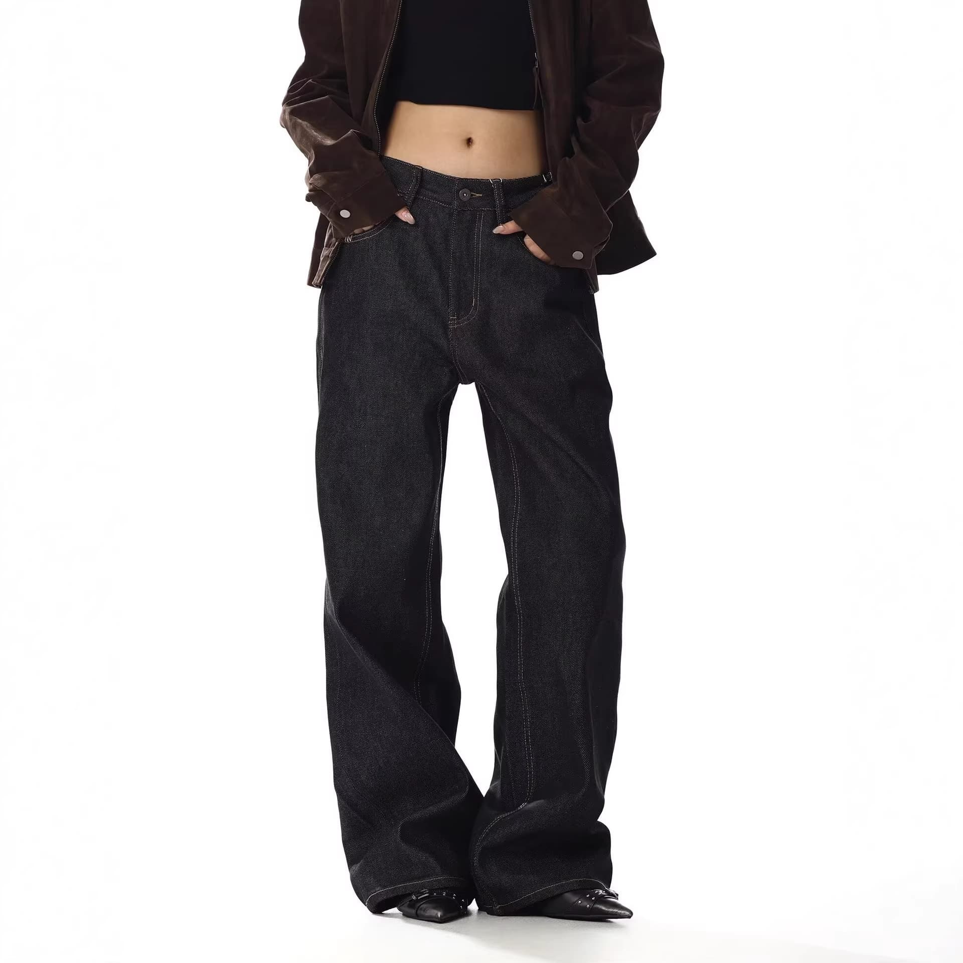 Denim Black Vintage Wide Leg High Street Jeans Men Loose Long Pants