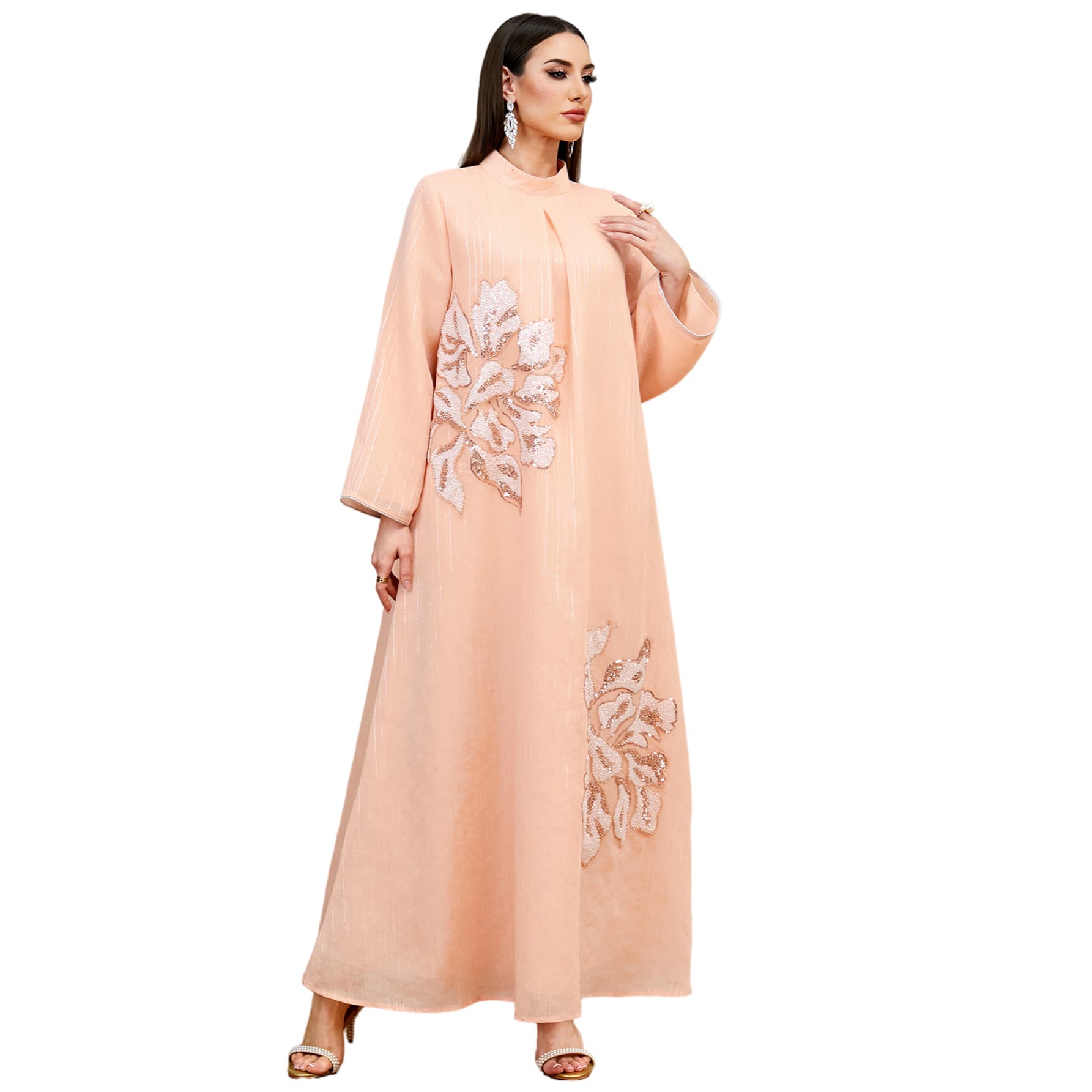 Flower Loose High Neck Formal Dress Banquet Ethnic Style Long Dress