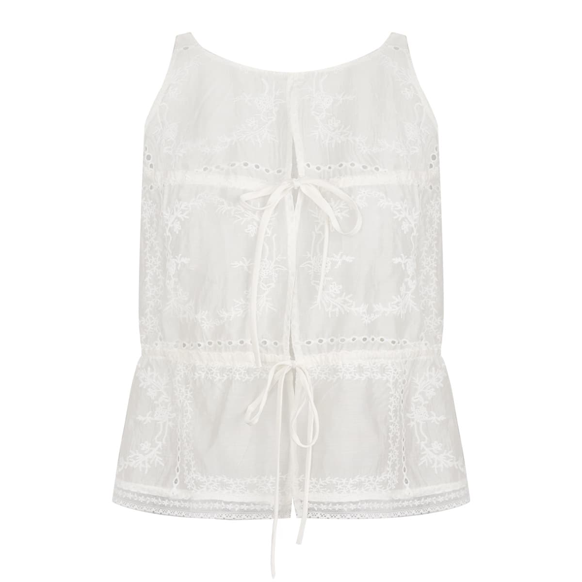 Elegant Boat Neck Embroidered Drawstring Vest French Chic Design Sexy Top — alternate view