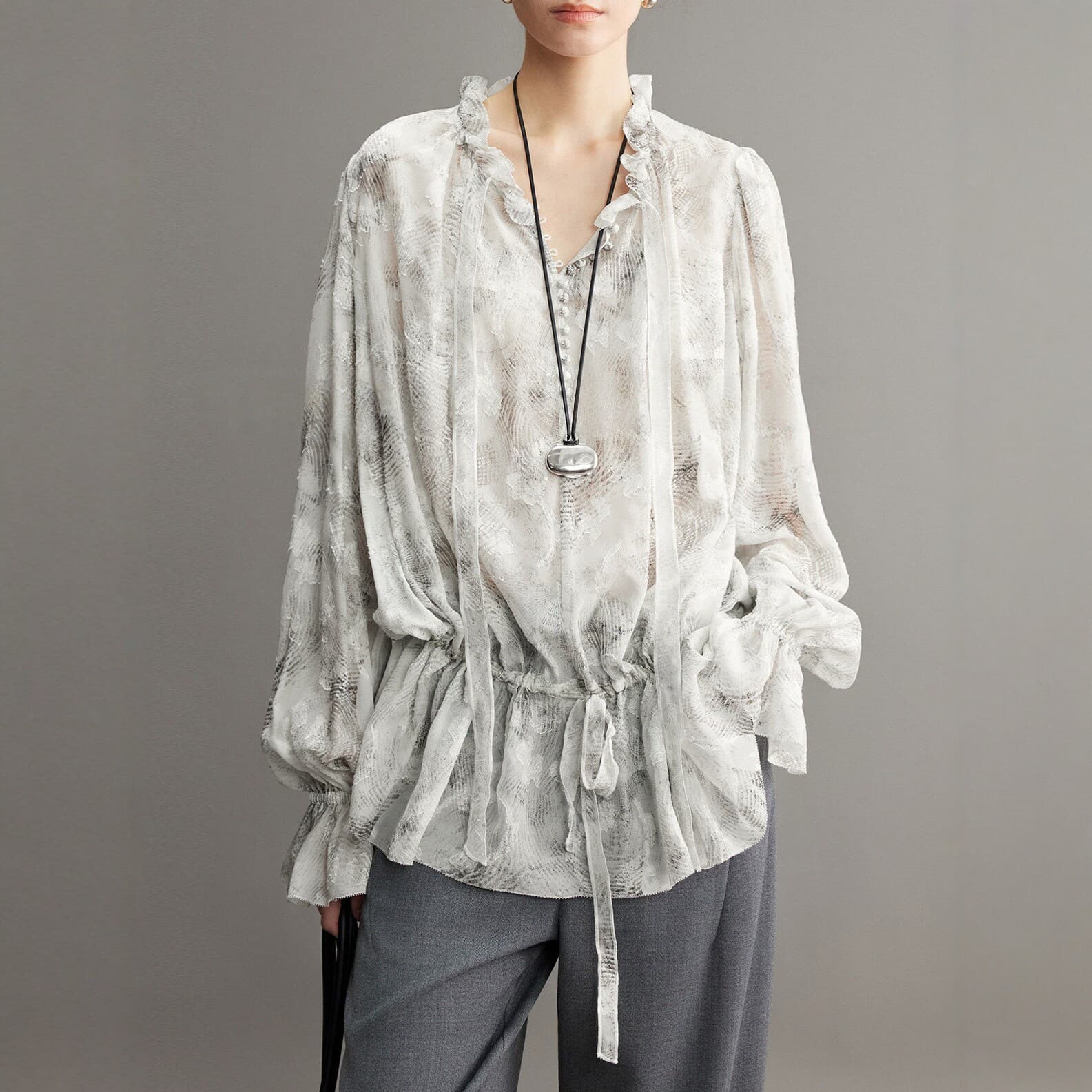 Fashionable Spring Summer Floral Print Ruffled V