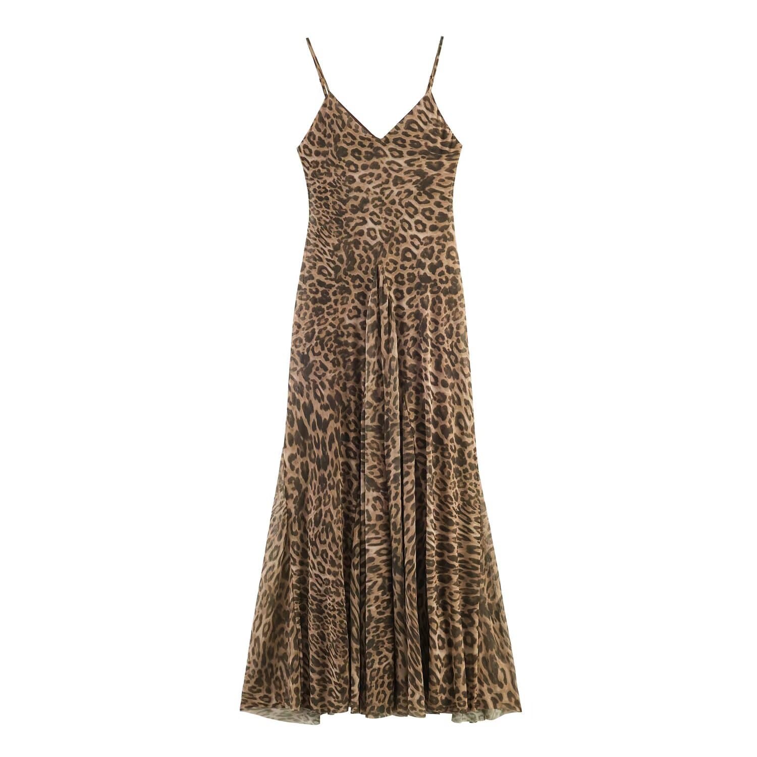 Animal Print Silk Mesh Suspender Dress