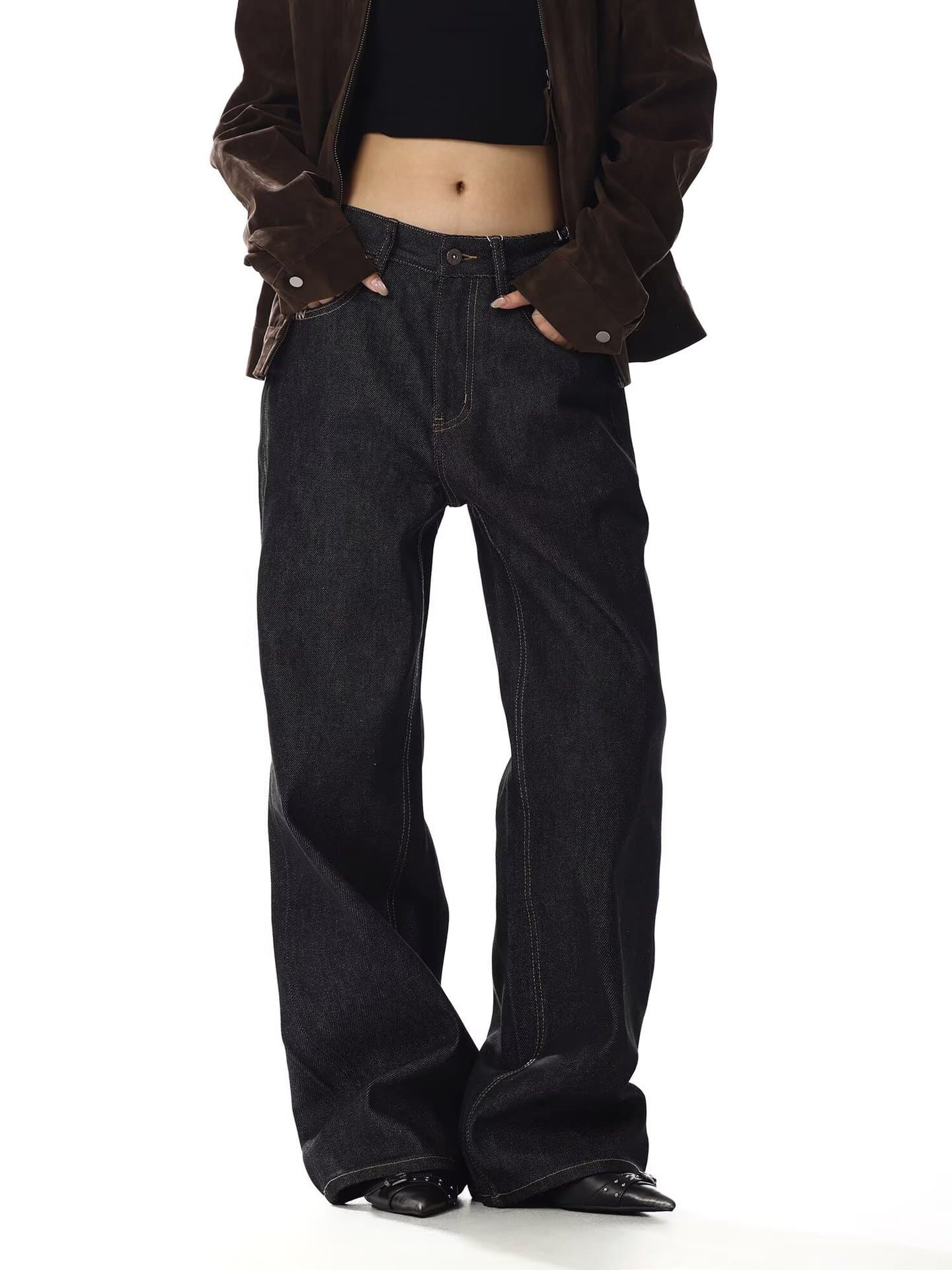 Denim Black Vintage Wide Leg High Street Jeans Men Loose Long Pants — alternate view