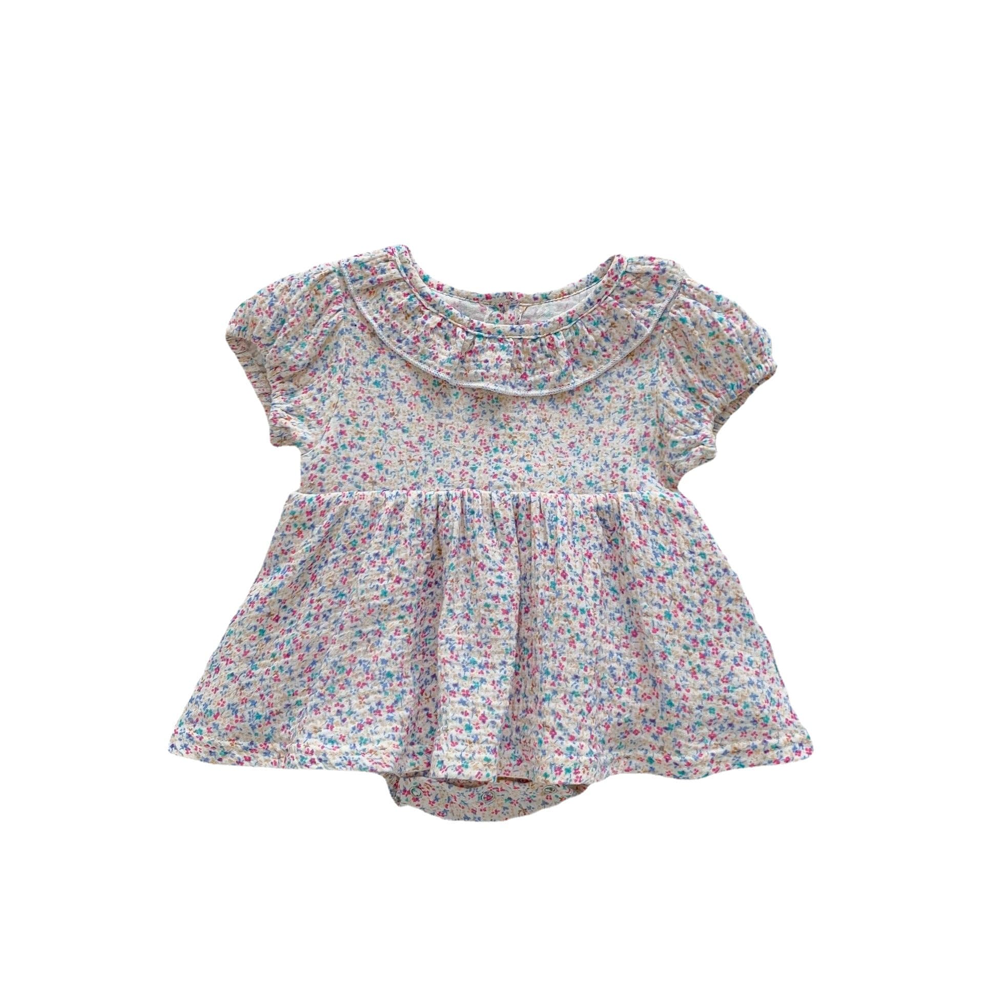 Cute Baby Girl Floral Short Sleeve Romper Dress, Summer Outfit For Newborns, Full — alternate view