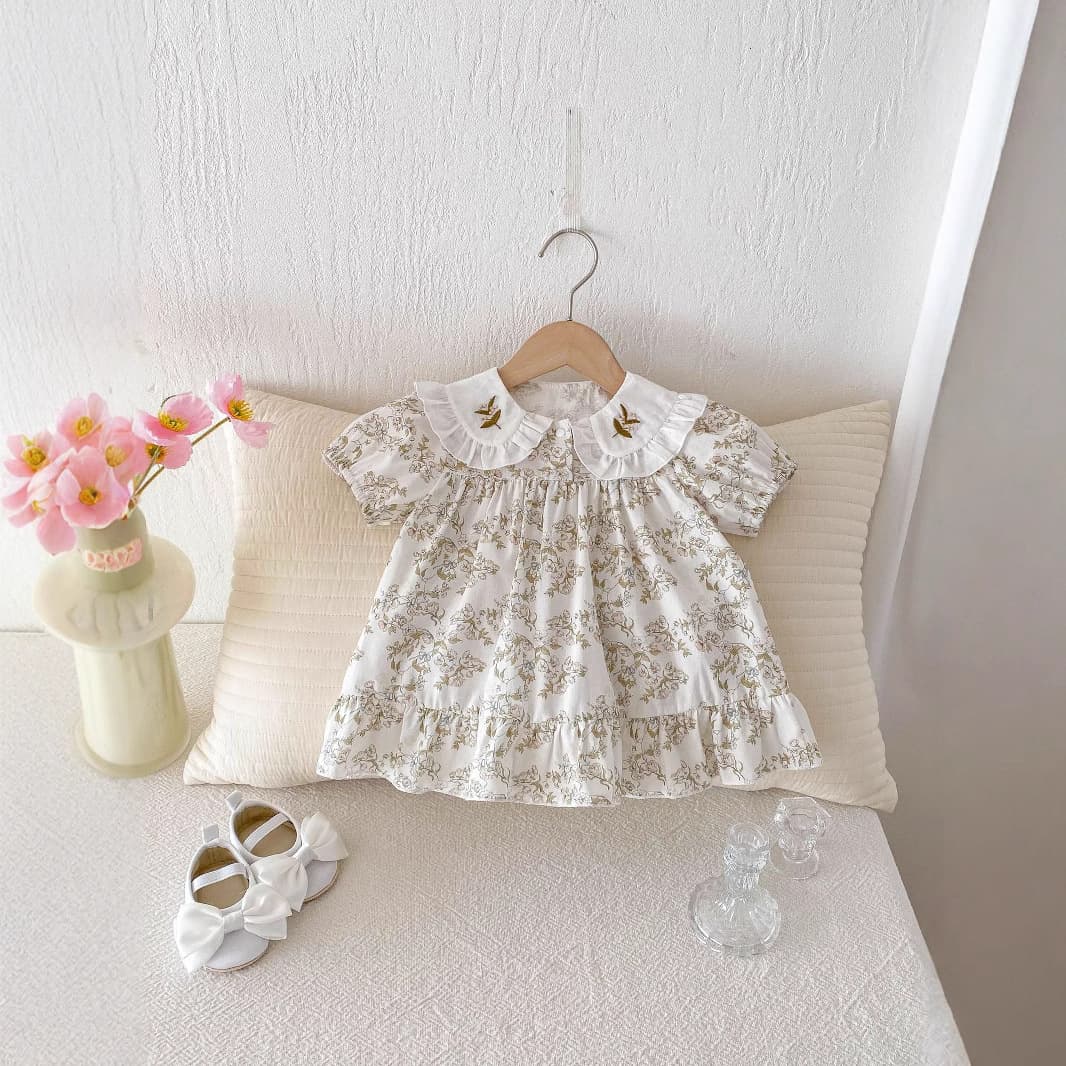 Baby Floral Short Sleeve Romper Dress Princess Style Outfit For Newborn Girls Fashion Cute Crawling Suit