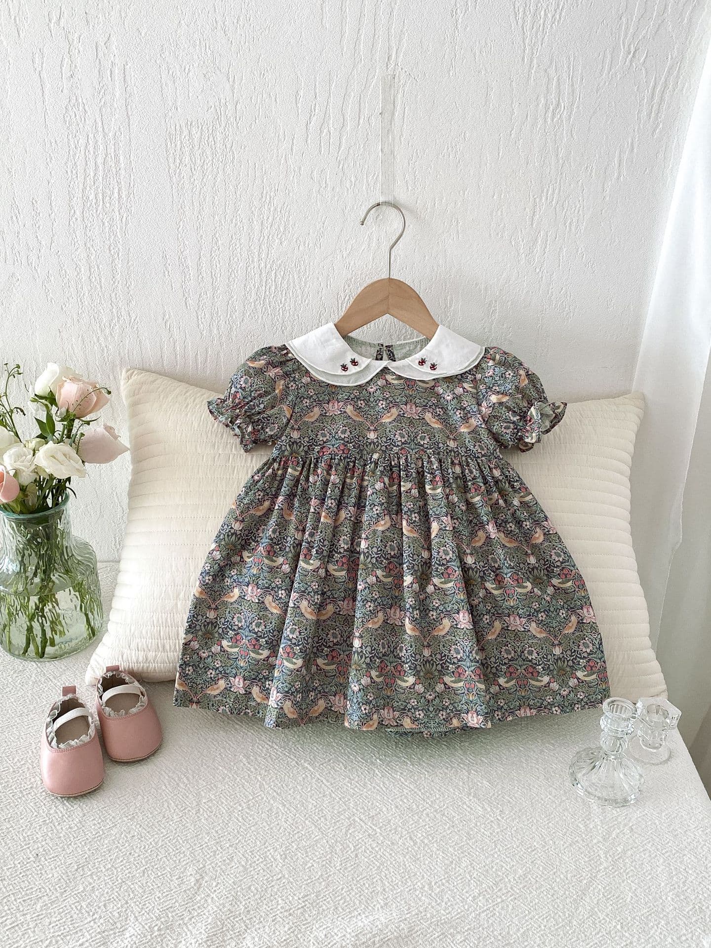 Girls' Dress Summer New Style Cottage Chic Cute Peter Pan Collar Princess Dress Baby Long Sleeve Floral Dress — alternate view