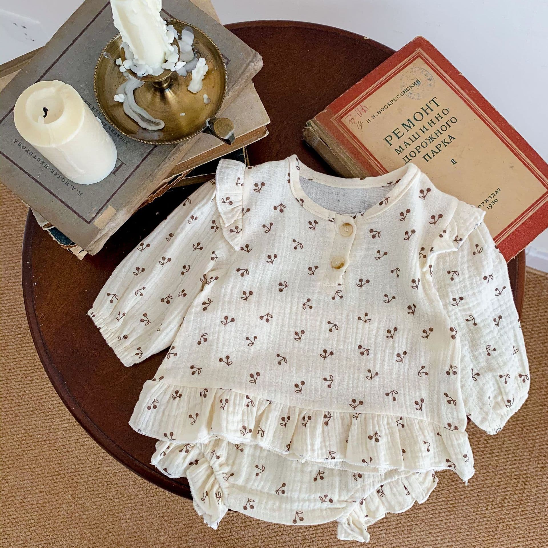 Cute Cherry Cotton Outfit For Baby Girls