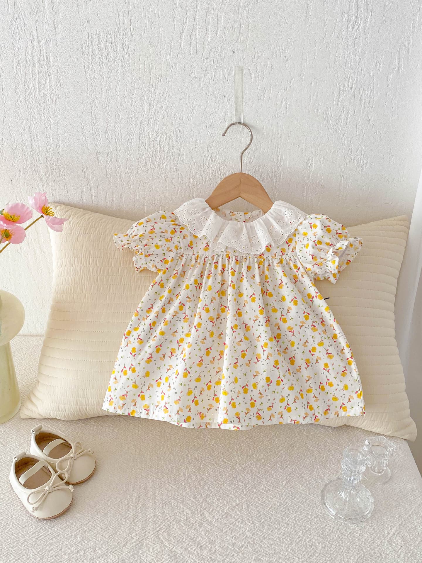 Baby Dress Summer Short Sleeve Cute Princess Super Adorable Lightweight Lace Collar Girl's Floral Print Dress Summer Outfit