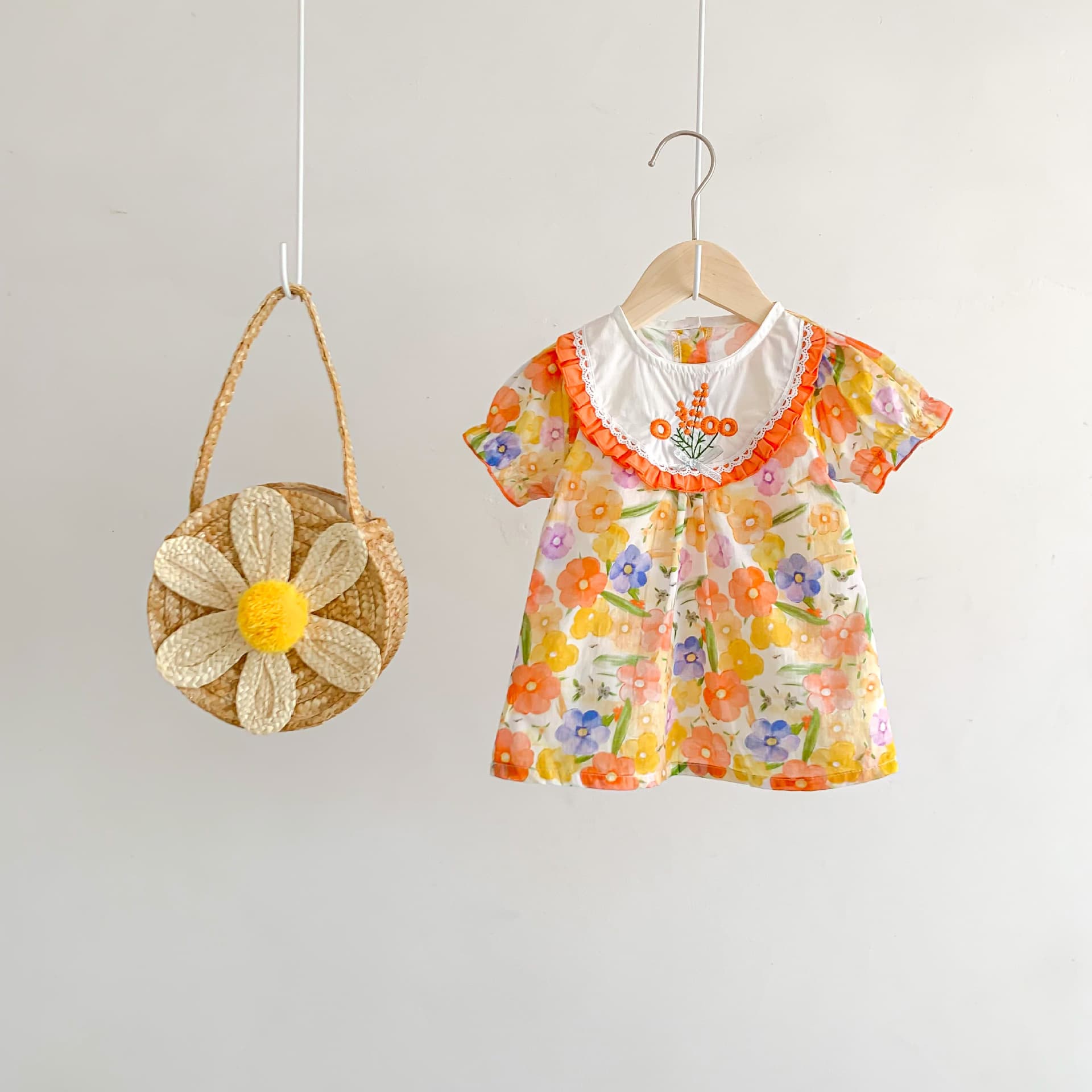 Cute Floral Short Sleeve Romper For Baby Girlscolorful Flower Print One — alternate view