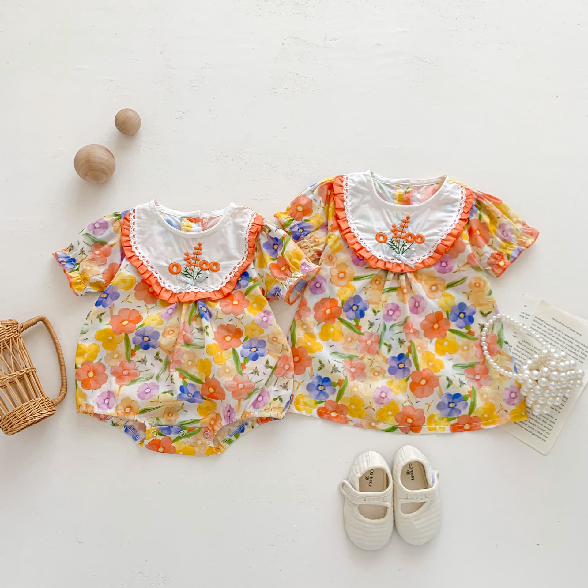Cute Floral Short Sleeve Romper For Baby Girlscolorful Flower Print One