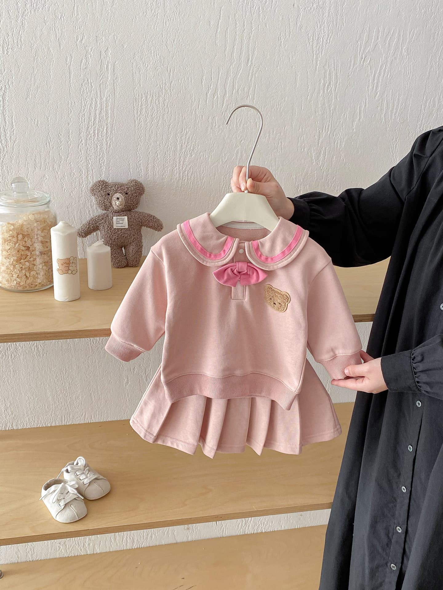 Bear Hoodie Long Sleeve Loose Stylish Short Skirt Brother And Sister Matching Outfit For Boys And Girls — alternate view