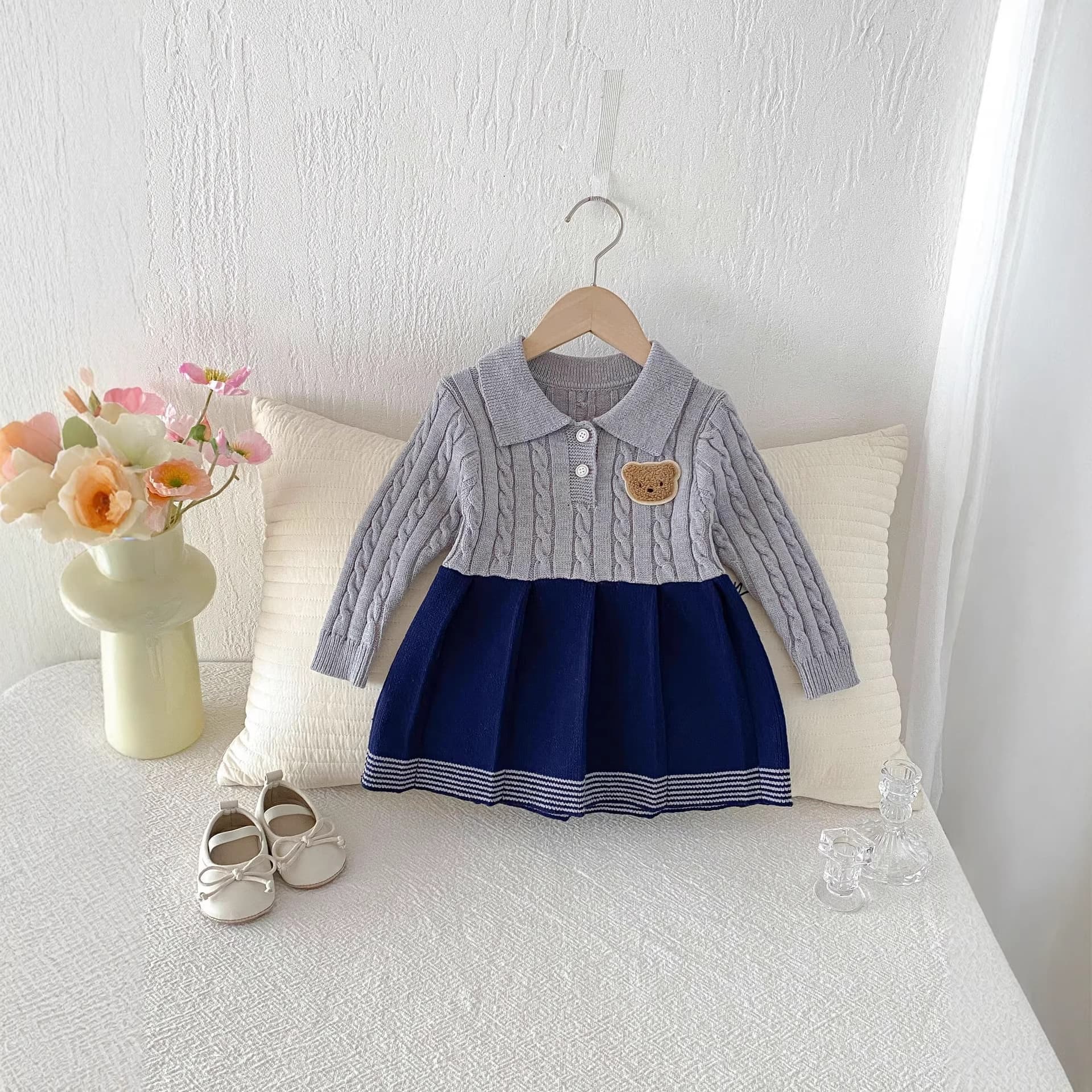 Charming Knitted Sweater Dress For Girls Spring Fashion, Long Sleeve, A