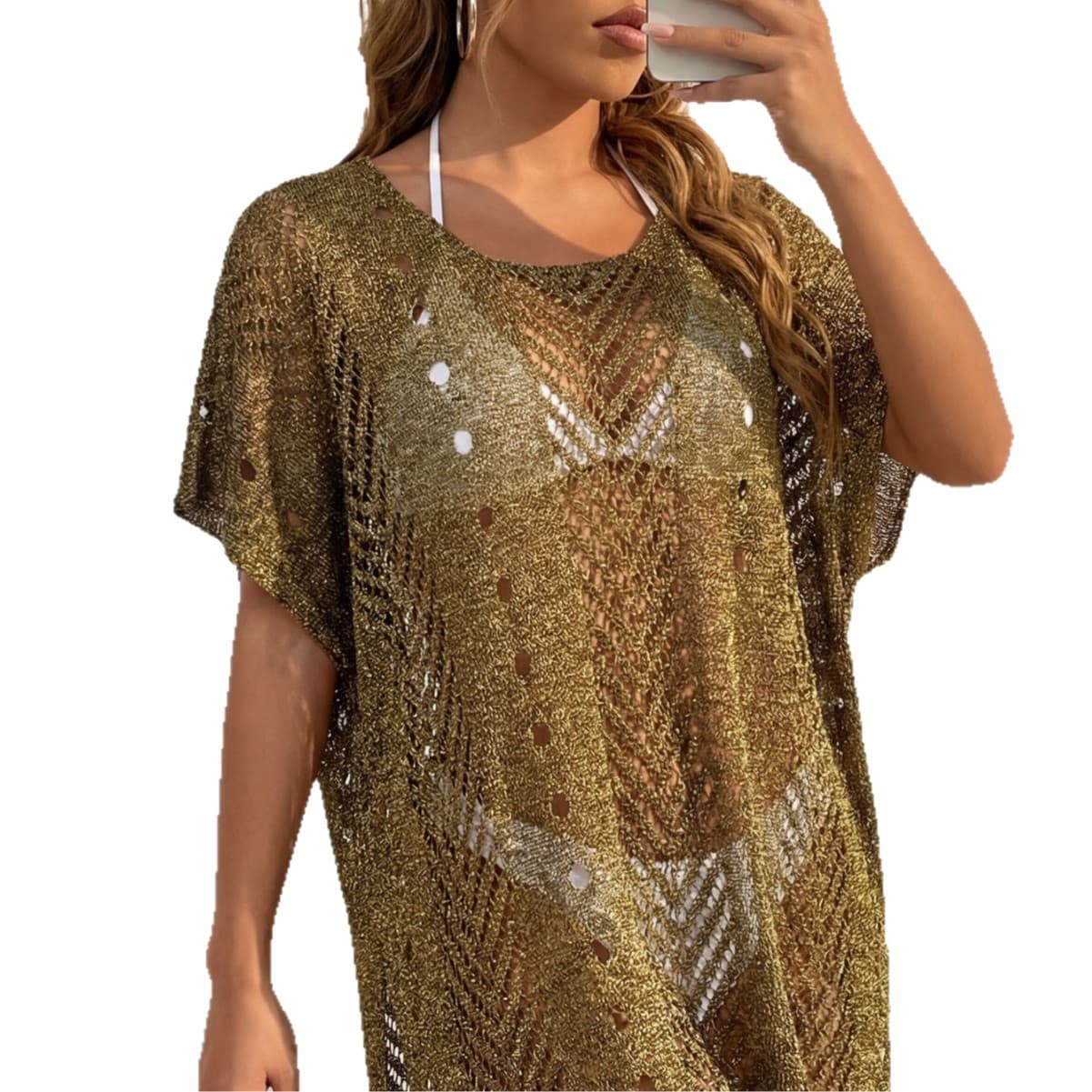 Beach Cover Up Dress Women's Sexy Shiny Thread Beach Bikini Cover — alternate view