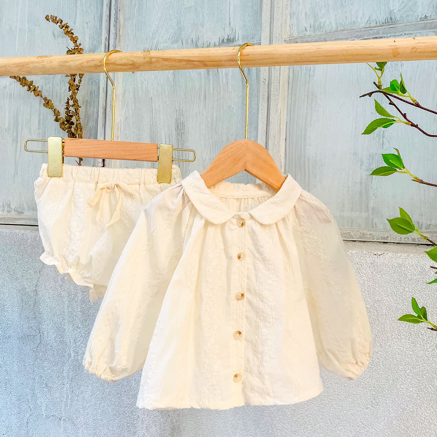 Children's Clothing Girls' Spring And Autumn New Fashion Charming Loose Lace Embroidery Stand Collar Shirt Set Cute Girl — alternate view