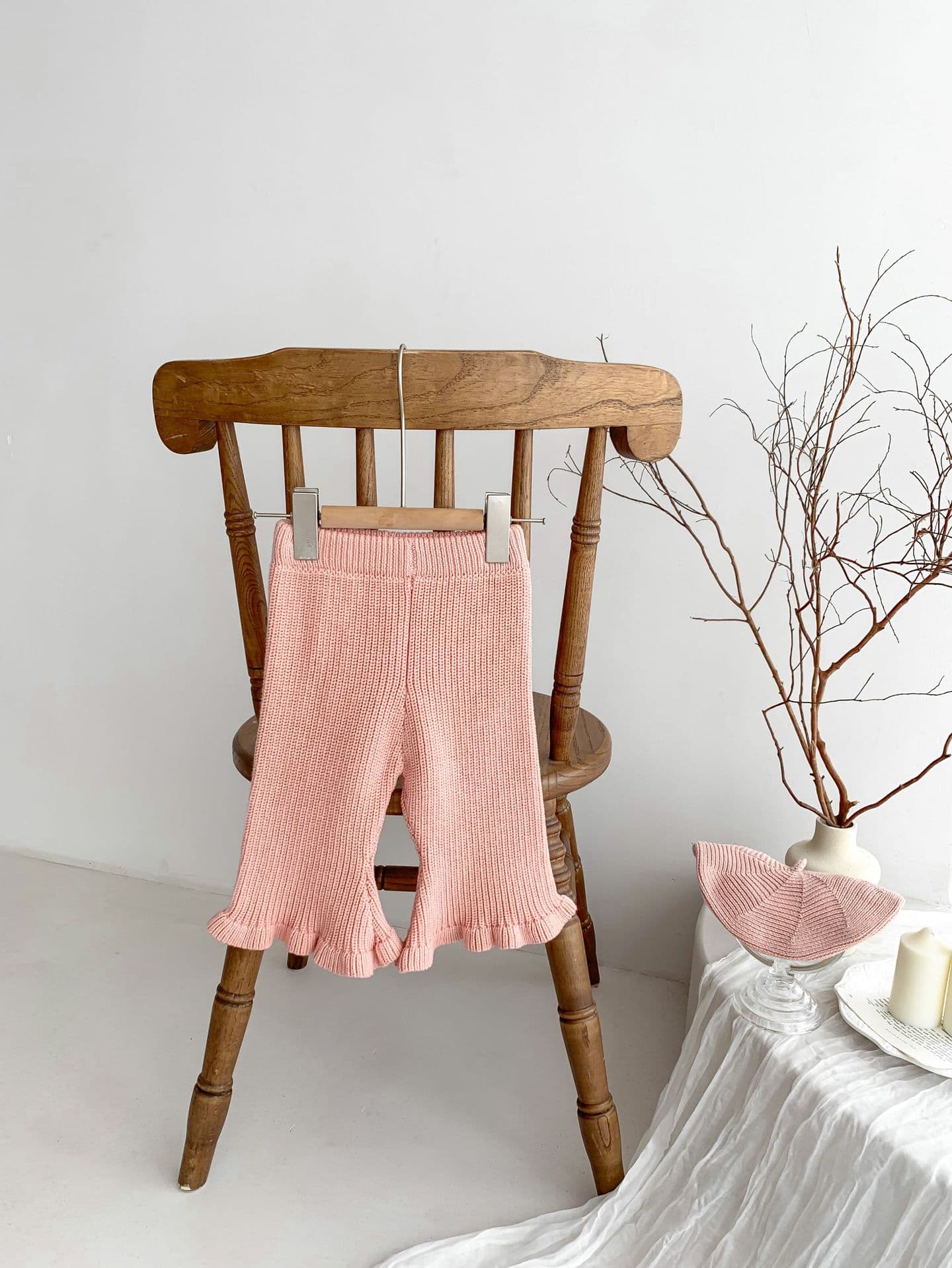 Candy Color Knitted Flared Pants For Girls, Fashionable Casual Long Bottoms, Kids' Stretchy Leggings — alternate view