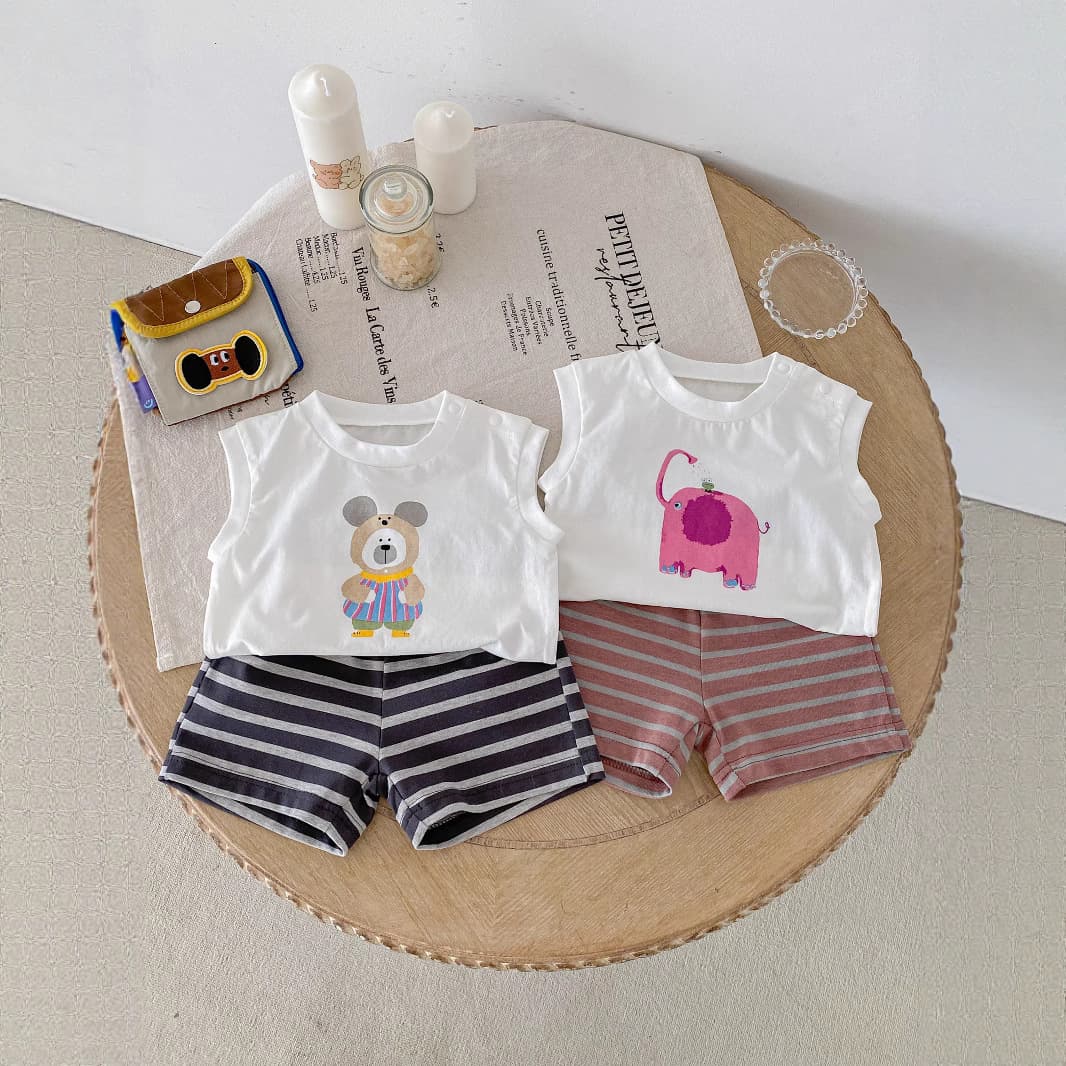 Cartoon Print Short Sleeve Ampshorts Set, Lightweight Summer T