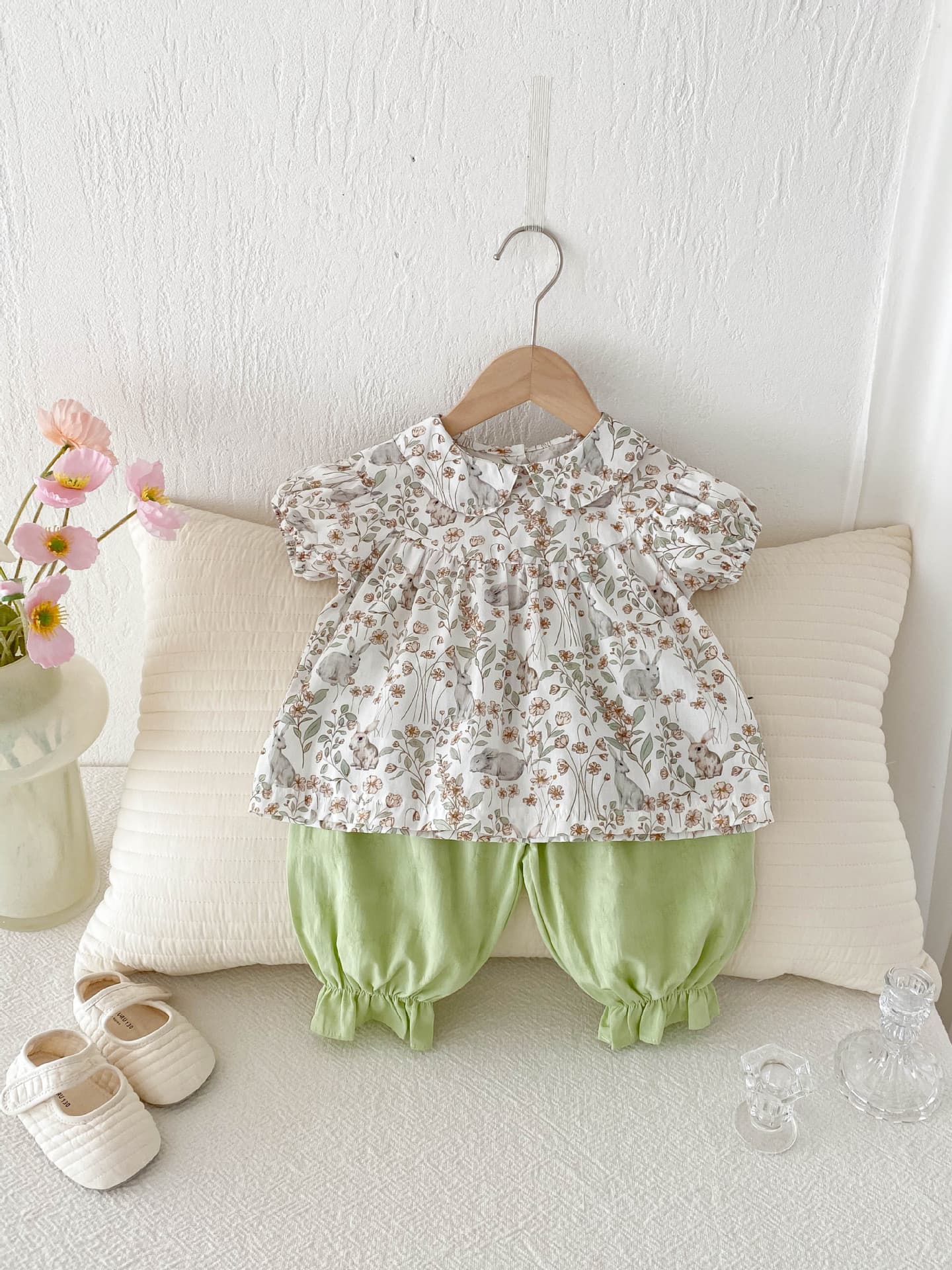 Girls' Summer Outfit Set Floral Print Short Sleeve Two — alternate view
