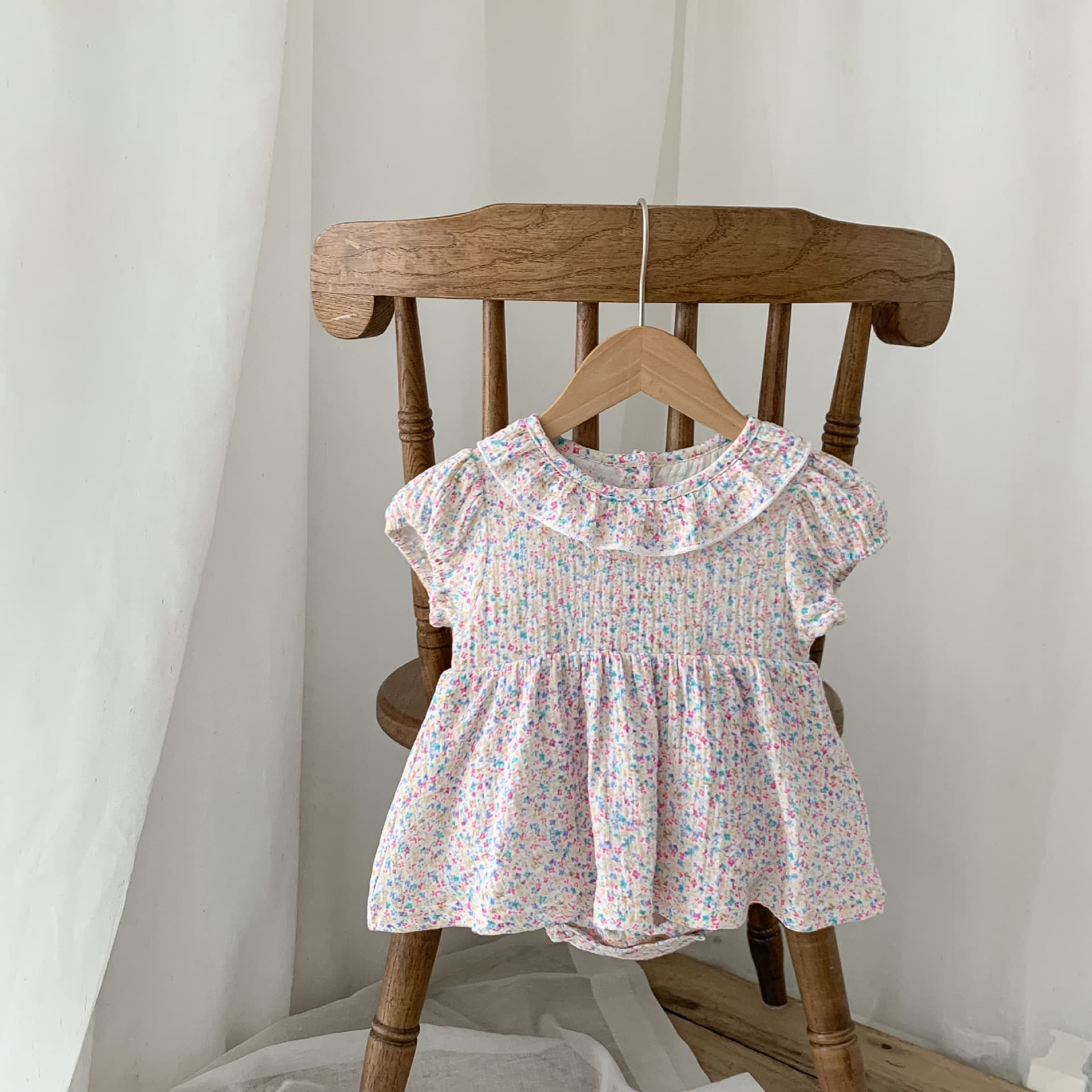 Cute Baby Girl Floral Short Sleeve Romper Dress, Summer Outfit For Newborns, Full
