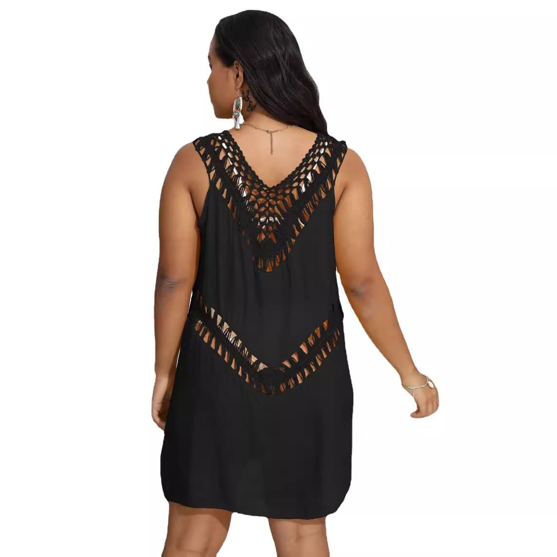Chic Crochet Knitted Sleeveless Dress For Women, Plus Size Beach Cover