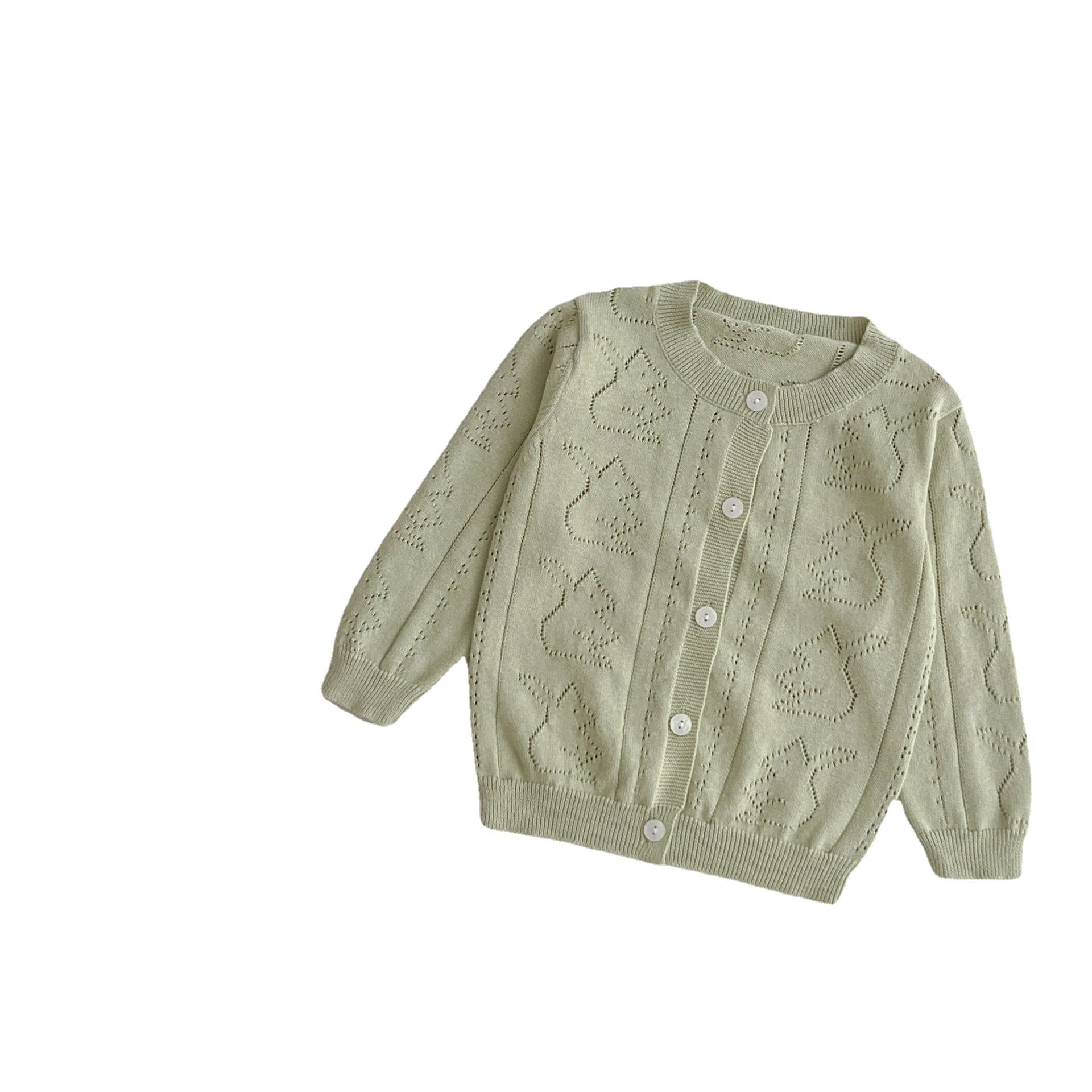 Baby Knit Cardigan With Hollow Bear Design, Lightweight Breathable Sun Protection Outerwear For Boys And Girls — alternate view