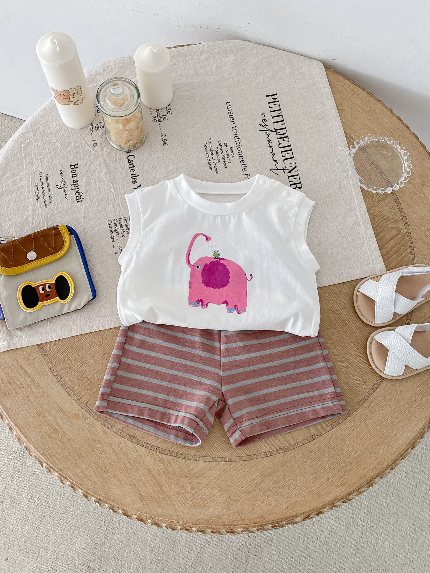 Cartoon Print Short Sleeve Ampshorts Set, Lightweight Summer T — alternate view