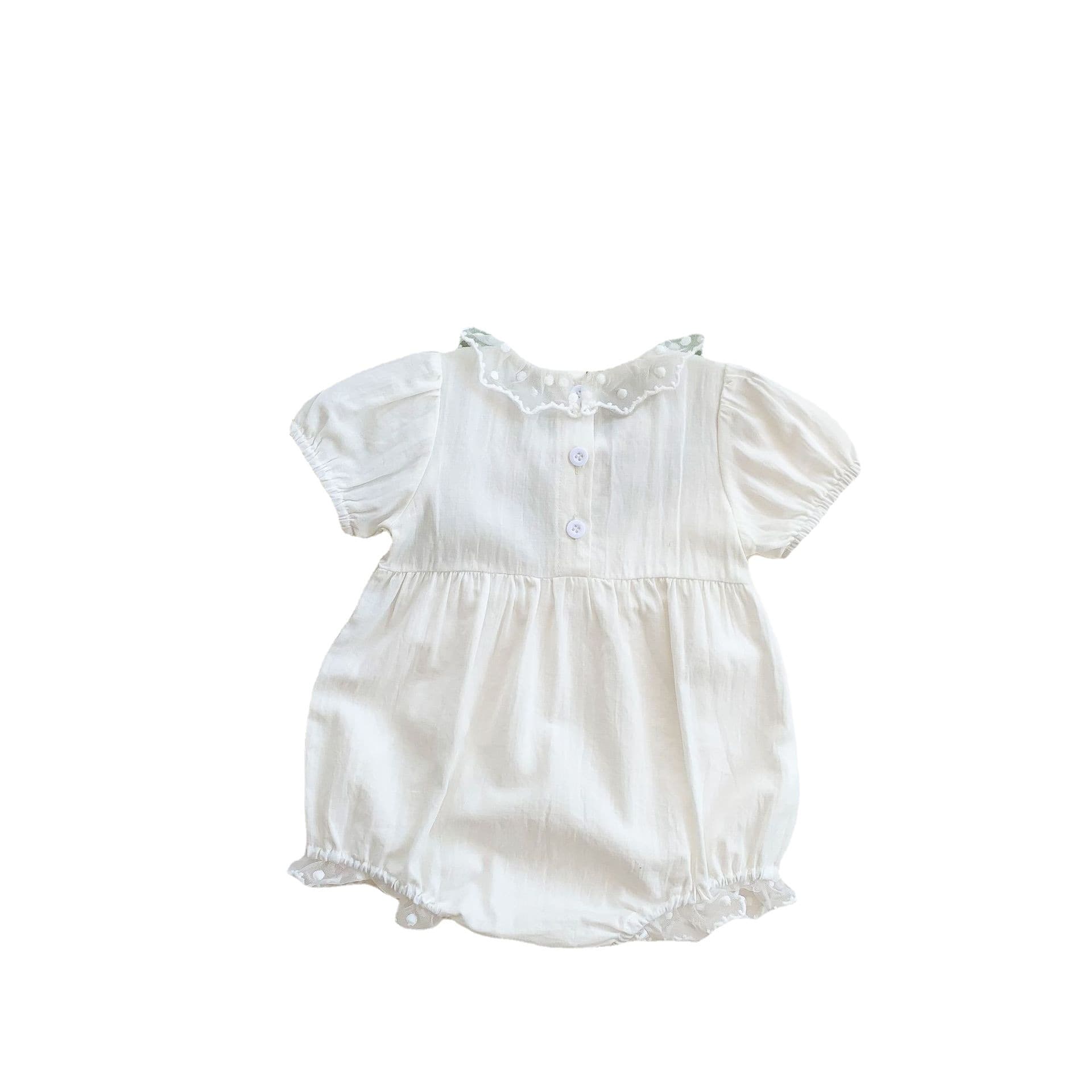 Cotton Lace Trim Breathable Romper For Baby Girls Short Sleeve Onesie Bodysuit — alternate view