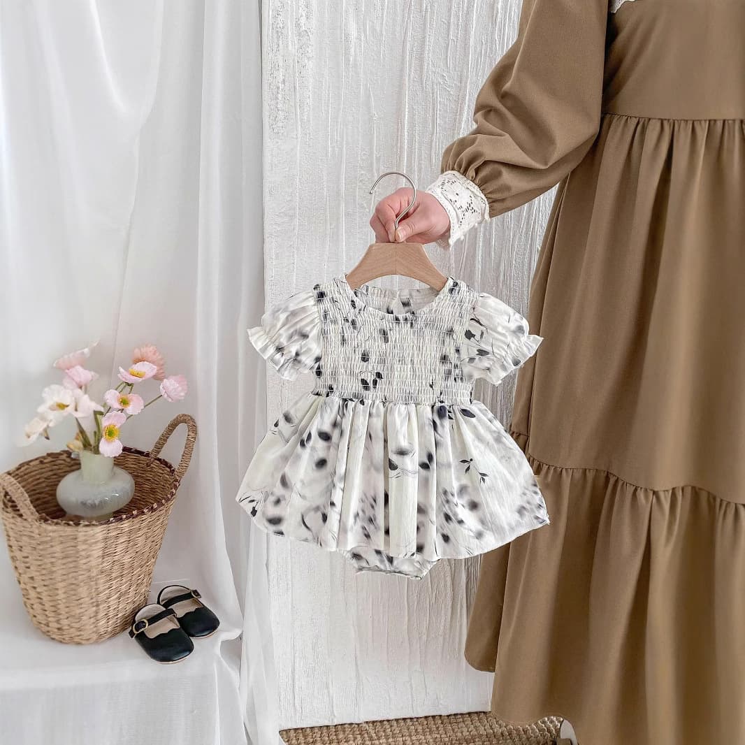 Baby Summer Floral Chinese Style Romper Outfit For Girls, Lightweight And Breathable, Ideal For Outdoor Wear